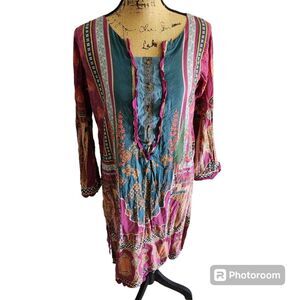 Sadabahar Ethnic Multi Color Tunic Womns SZ Medium Rainbow Earthy Granola Hippie